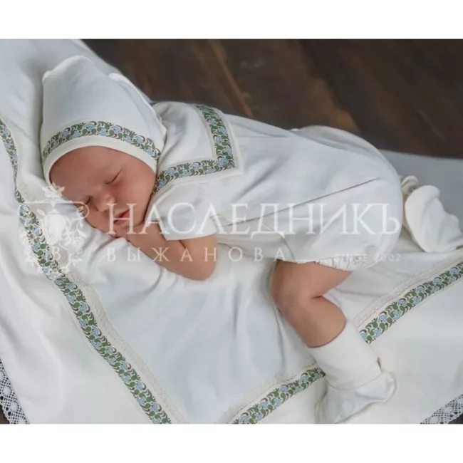 комплект на выписку из роддома: слип + чепчик + конверт Наследникъ Выжанова 01073-02001-048 — изображение 3
