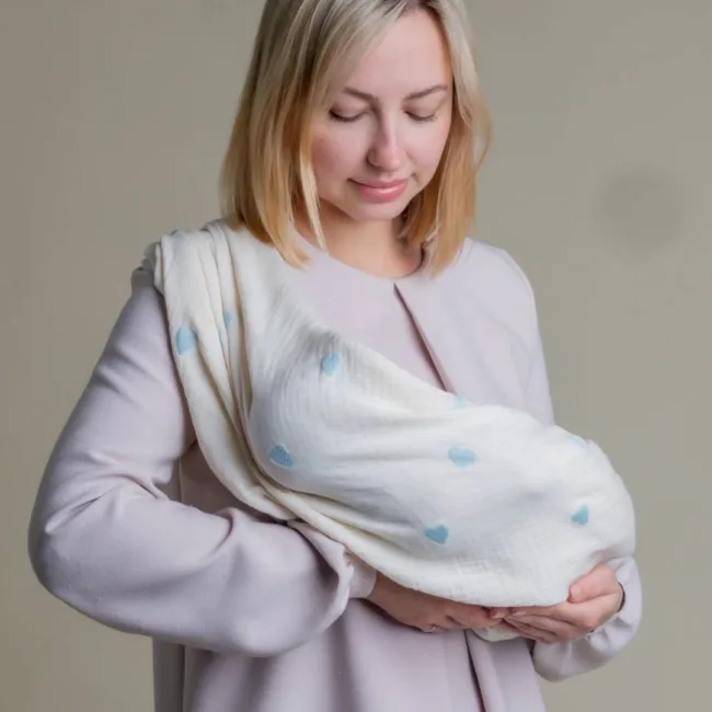 муслиновая плед-пеленка "Сердечки" цв. голубой, р. 110х110см Наследникъ Выжанова НВ-ПТ-001-ГЛ — изображение 2